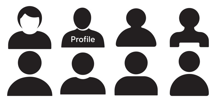 Collection of solid black user profile icons for mobile application UI. vector illustration eps 10