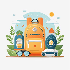 Travel essentials and backpack ready for a sunny adventure