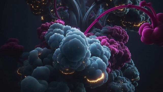 Cyan Magenta Ink Blooming Diffusion &ndash; Vibrant Fluid Art Abstract Background Loop 5s 4K