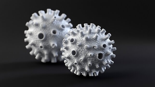 Pocked white spheres on gray backdrop