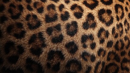 Close-up texture of leopard fur with detailed pattern and rich colors.