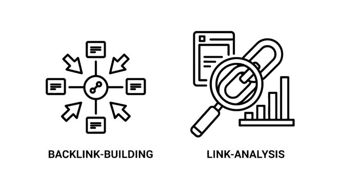 Backlink Building and Link Analysis for SEO Strategy Line Icons in Digital Marketing