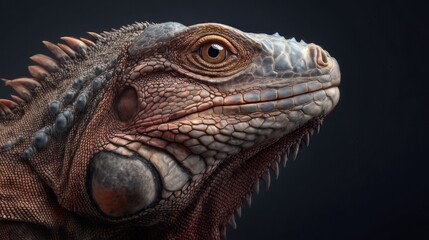 Fototapeta premium Detailed close-up of an iguana with textured skin and sharp scales.