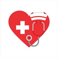 Fototapeta premium Heart with Medical Cross and Stethoscope, Healthcare Love Concept Illustration