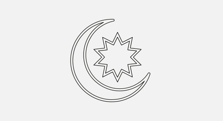 Modern crescent moon and star symbol in sleek line art style