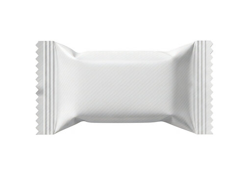 Realistic white candy wrapper mockup with detailed ridges on transparent background