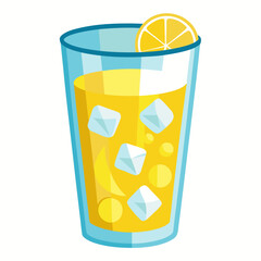 Cold lemonade glass with ice cubes isolated on white background vector illustration