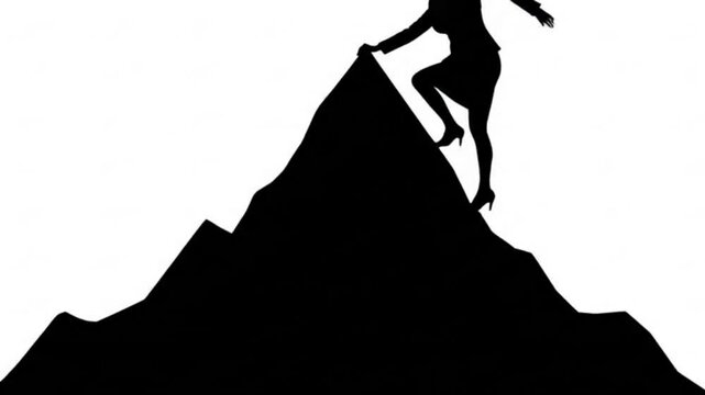 Silhouette of businessman climbing mountain peak video smooth loop animation 4K