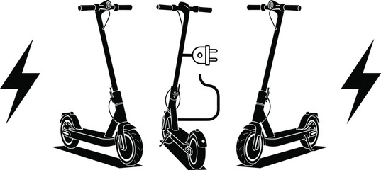 Electric scooter charging concept with plug and lightning symbol eco urban transport modern mobility vector illustration set © Mortuza Samiha