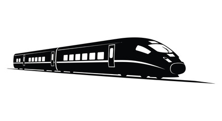 A sleek modern high speed train depicted in a striking black silhouette against a white background high quality professional detailed elegant stylish © CreativeAkash099