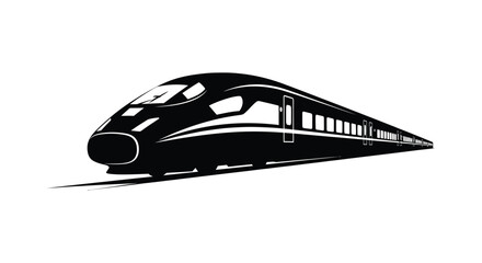 A sleek modern high speed train is depicted in a striking black silhouette high quality professional detailed elegant stylish clean crisp vibrant © CreativeAkash099