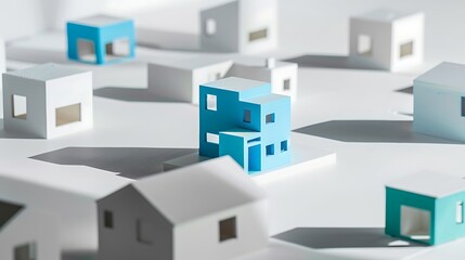 Fototapeta premium Modern miniature houses in white and blue with unique architecture
