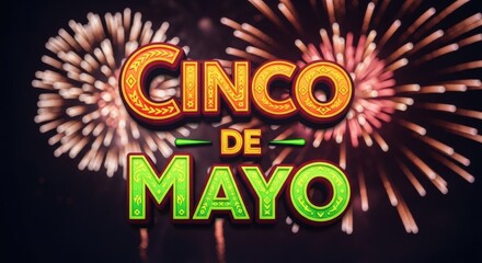 Vibrant Cinco de Mayo celebration with fireworks and festive lights