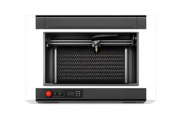 Obraz premium Modern laser cutter with rotary attachment and digital control panel for precision engraving and cutting