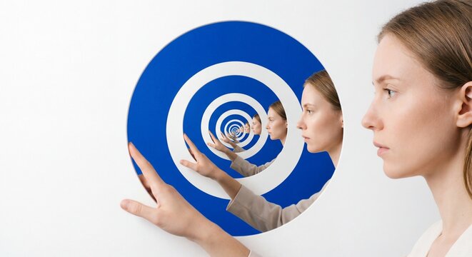 Conceptual Surreal Portrait of a Woman and Infinite Recursion in Circular Openings