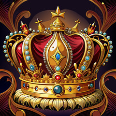 Very beautiful close-up portrait of a golden royal crown with intricate details and shining gems, symbolizing authority, leadership, prestige, and supreme sovereignty.