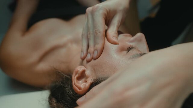 Gentle Ear Pressure Eases Stress And Tension. Relaxing Reflexology Session Focuses On Ear And Lobe Areas