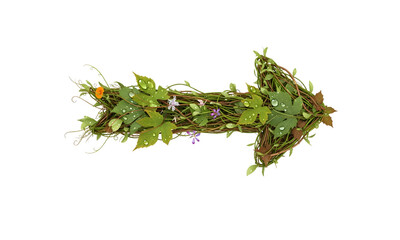 Wreathed cross made of green leaves and flowers on transparent background