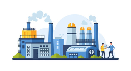 Obraz premium Modern Industrial Factory Operations Illustration with Engineers and Technology Management