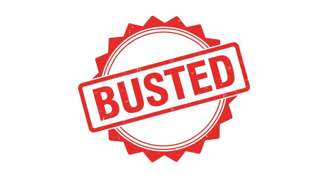 A vibrant red stamp displaying the word busted within a starburst shaped silhouette high quality professional detailed modern elegant