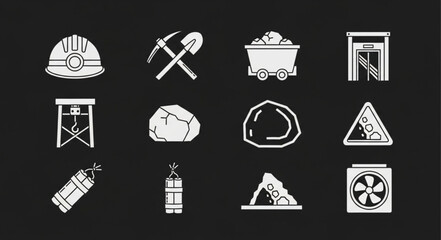 Mining Equipment and Tools - A Collection of Mining Related Icons.