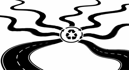 Abstract branching paths leading from a central recycling symbol, illustrating choices and opportunities.