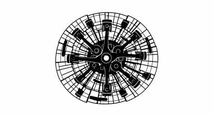 Intricate radial engine diagram showcasing mechanical complexity and engineering design