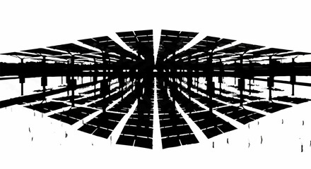 Symmetrical array of solar panels creating a futuristic, abstract pattern