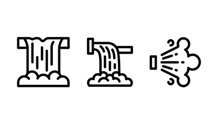 Obraz premium Water Flow, Waterfall, and Spray Mist Icons for Plumbing, Industrial Liquid Systems, and Environmental Resource Management