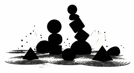 Abstract arrangement of balanced geometric shapes creating a minimalist composition