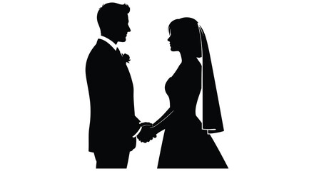 A newlywed couple stands closely holding hands a romantic and timeless image a silhouette high quality professional © nhpvect02