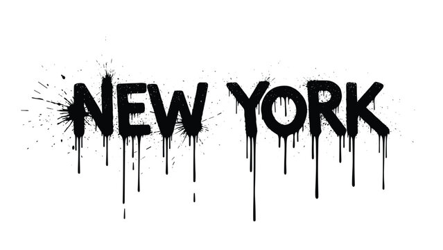 Bold black text saying New York rendered in a dripping graffiti paint style symbolizes urban culture, street art, and the iconic city spirit.