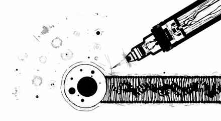 Artist's hand drawing intricate detail with a pen, creating abstract shapes and textures