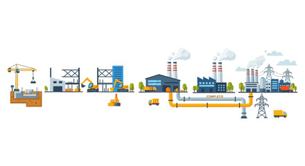 Obraz premium Industrial Supply Chain & Infrastructure Development: Construction, Manufacturing, Energy, Logistics Flow