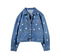 Denim jacket isolated on white, trendy jean clothes, fashion clothing cutout. © nys