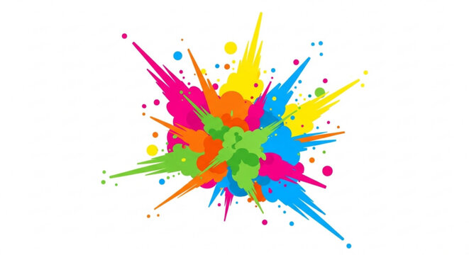 Vibrant colorful paint splatter explosion on white background artistic creative design element