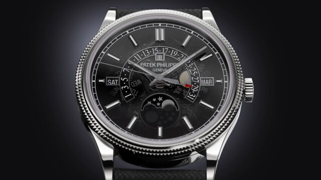 Patek Philippe Geneve, Luxury Swiss Watches. Rich Life, silver watch on black