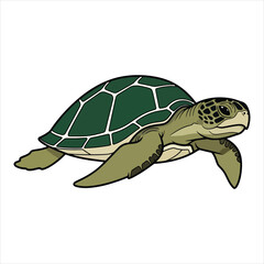 Naklejka premium Sea Turtle Swimming Illustration, Marine Wildlife Ocean Animal
