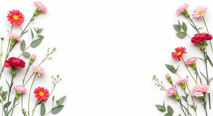 Fototapeta premium Beautiful mothers day background with colorful flowers and leaves