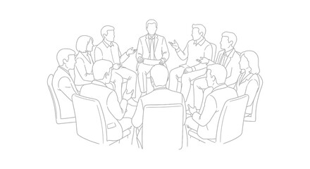 A group of business professionals engaged in a circular discussion depicted as a silhouette high quality professional detailed