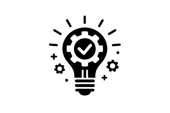 Innovation idea lightbulb with gear icon representing creative problem solving, smart solutions engineering strategy concept, business innovation symbol minimal line vector illustration