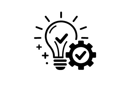 Innovation idea lightbulb with gear icon representing creative problem solving, smart solutions engineering strategy concept, business innovation symbol minimal line vector illustration