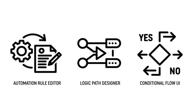 Automation Rule Editor, Logic Path Designer, and Conditional Flow UI Vector Icons