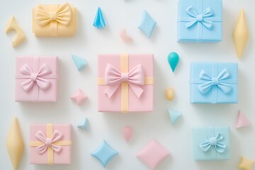 A simple graphic birthday gift assortment arranged with subtle decorations.