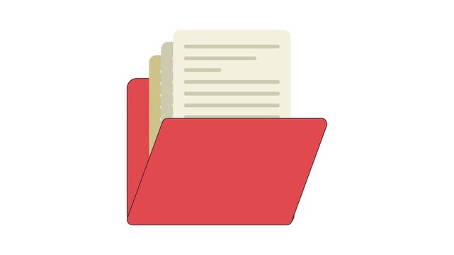 Modern red file folder with documents inside