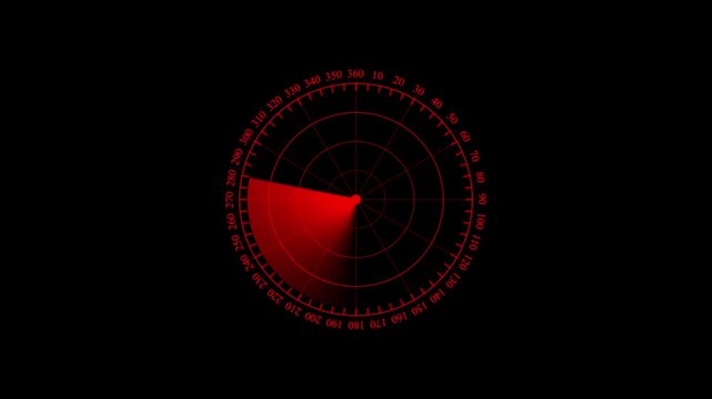Abstract Digital Hud call Radar screen animation. Glowing red color neon security concept Rader animation on world black