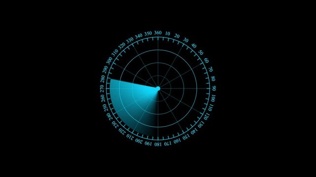 Abstract Digital Hud call Radar screen animation. Glowing sky blue color neon security concept Rader animation on world black