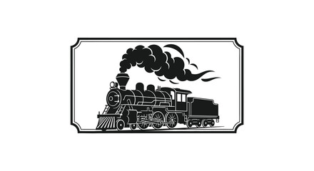 A vintage framed illustration showcases a classic steam locomotive in stark black presenting a bold silhouette high quality © AL-AMIN