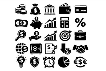 Finance and Business Line Icon Set &ndash; Money, Banking, Investment, Growth Vector Icons
