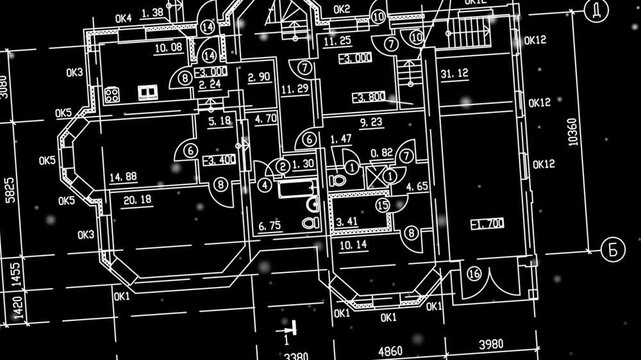 Video animation. Architectural engineering construction private residential building drawing,
ground floor plan on paper sheet. Animated motion effect. Blueprint of multistory suburban cottage.